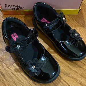 Rachel Shoes Rhea. Black patent leather Mary Janes sparkly strap, toddler size 9